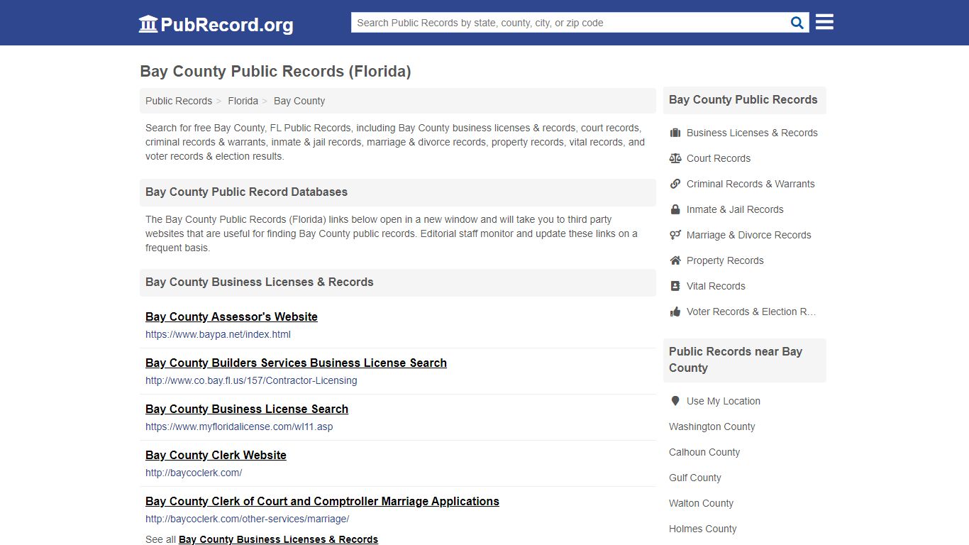 Free Bay County Public Records (Florida Public Records) - PubRecord.org